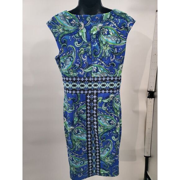 London Times Women's Dress Size 12 Blue Green Black White Sleeveless Tank V-Neck - Picture 3 of 10